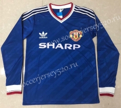 Retro Version 86-88 Manchester United Blue LS Thailand Soccer Jersey AAA-811