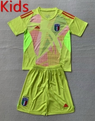 2024-2025 Italy Goalkeeper Fluorescent Green Kids/Youth Soccer Uniform-AY