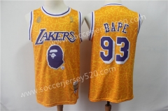 Bape Los Angeles lakers #93 Yellow NBA Jersey