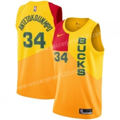 Milwaukee Bucks #34 City Version Yellow NBA Jersey