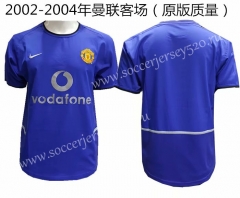 2002-2004 Manchester United Away Blue Retro Version Thailand Soccer Jersey AAA