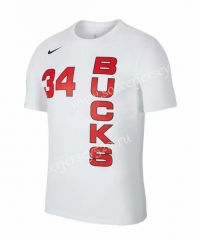 Milwaukee Bucks NBA White #34 Cotton T Jersey-CS