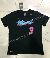 Miami Heat NBA Black #3 Cotton T Jersey-CS