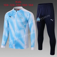 2019-2020 Olympique Marseille Blue&White(pad printing) Kids/Youth Soccer Jacket Uniform-815
