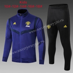 2019-2020 Manchester United Camouflage Blue High Collar Kids/Youth Soccer Jacket Uniform-815