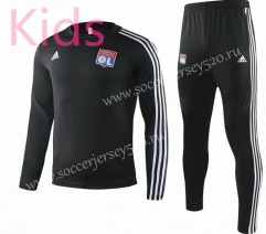 2019-2020 Olympique Lyonnais Black Round Collar Kids/Youth Soccer Tracksuit-GDP