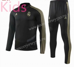 2019-2020 Real Madrid Black Round Collar Kids/Youth Soccer Tracksuit-GDP