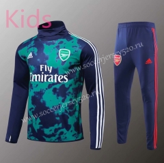 2019-2020 Arsenal High Collar Blue&Black Kids/Youth Soccer Tracksuit-418