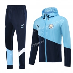 2019-2020 Manchester City Blue Trench Coats Uniform With Hat-LH