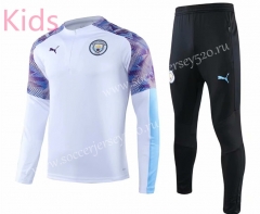 2019-2020 Manchester City White Kids/Youth Soccer Tracksuit-GDP