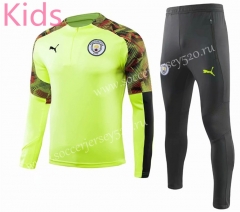 2019-2020 Manchester City Fluorescent Green Kids/Youth Tracksuit Uniform-GDP