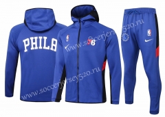 2020-2021 NBA Philadelphia 76ers Camouflage Blue Jacket Uniform Whith Hat-815