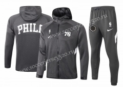2020-2021 NBA Philadelphia 76ers Dark Gray Jacket Uniform Whith Hat-815