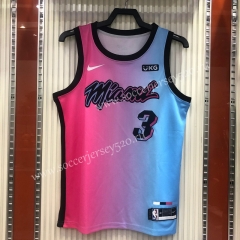 City Version Miami Heat Pink&Blue #3 NBA Jersey-311