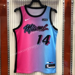 City Version Miami Heat Pink&Blue #14 NBA Jersey-311