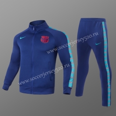 2021-2022 Barcelona Blue High Collar Sleeved Thailand Soccer Jacket Uniform-GDP