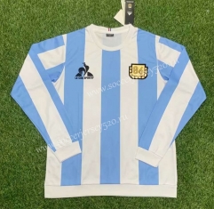 Retro Version 86 Argentina Home Blue and White LS Thailand Soccer Jersey AAA-407