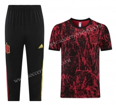（Cropped trousers）2021-2022 Spain Red&Black Short-Sleeved Thailand Soccer Tracksuit-LH