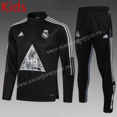 2021-2022 Real Madrid Black Kids/Youth Soccer Tracksuit Uniform-815