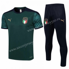 2021-2022 Italy Dark Green Short-Sleeved Thailand Soccer Tracksuit -815