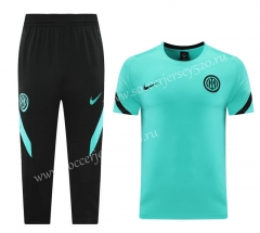 (Cropped trousers)2021-2022 Inter Milan Green Short-Sleeve Thailand Soccer Tracksuit-LH
