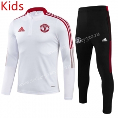 2021-2022 Manchester United White Kids/Youth Soccer Tracksuit Uniform-GDP