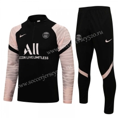 2021-2022 PSG Black (Pink Sleeves)Thailand Soccer Tracksuit-815