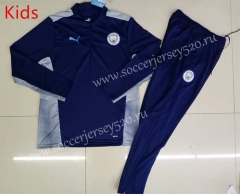 2021-2022 Manchester City Cyan Kids/Youth Soccer Tracksuit-GDP