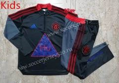 2021-2022 Manchester United Dark Grey Kids/Youth Soccer Tracksuit-815