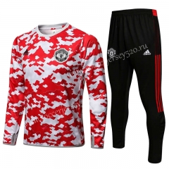 2021-2022 Manchester United Red&White Thailand Soccer Tracksuit-815