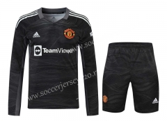 2021-2022 Manchester United Goalkeeper Black LS Thailand Soccer Jersey Uniform-418