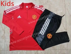 2021-2022 UEFA Champions League Manchester United Red Kids/Youth Soccer Tracksuit-815