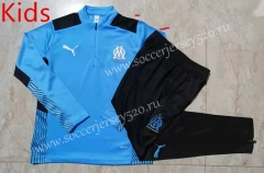 2021-2022 Olympique Marseille Light Blue Kids/Youth Soccer Tracksuit-815