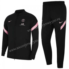2021-2022 Paris SG Black（Pink Sleeve Webbing）Low Collar Thailand Soccer Jacket Unifrom-411