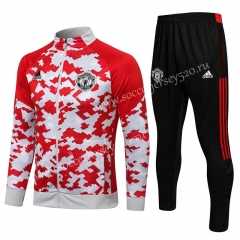 2021-2022 Manchester United Red&White High Collar Thailand Soccer Jacket Uniform-815