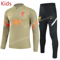 2021-2022 Liverpool Khaki Kids/Youth Soccer Tracksuit Uniform-GDP