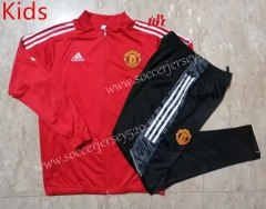 2021-2022 Manchester United Red (Low Collar)Kids/Youth Soccer Jacket Uniform-815