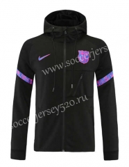 2021-2022 Barcelona Black(Purple Logo) Thailand Soccer Jacket With Hat-LH
