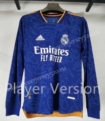 Player Version 2021-2022 Real Madrid Away Blue LS Thailand Soccer Jersey AAA