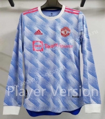 Player Version 2021-2022 Manchester United Away Blue&White LS Thailand Soccer Jersey AAA