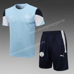 2021-2022 Manchester City Light Blue（Color Matching Sleeves）Thailand Training Soccer Uniform-815
