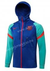 2021-2022 Barcelona Blue(Green Sleeves) Thailand Soccer Jacket With Hat-815