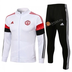 2021-2022 Manchester United White High Collar Thailand Soccer Jacket Uniform-815