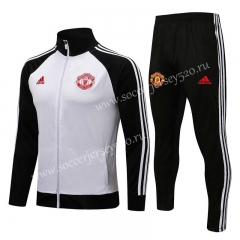 2021-2022 Manchester United White High Collar Thailand Soccer Jacket Unifrom-815