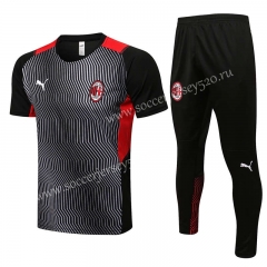 2021-2022 AC Milan Grey/Black Short-Sleeved Thailand Soccer Tracksuit-815