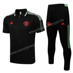 2021-2022 Manchester United Black（Green edge）Thailand Polo Uniform-815