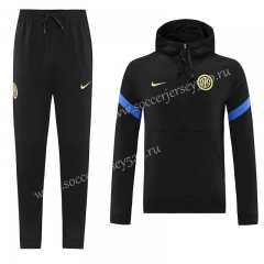 2021-2022 Inter Milan Black Thailand Soccer Tracksuit With Hat-LH