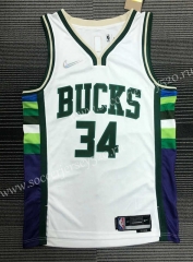 City Version 2021-2022 Milwaukee Bucks White #34 NBA Jersey-311