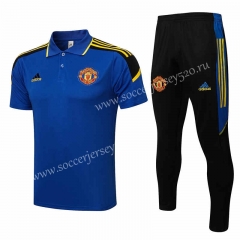 2021-2022 UEFA Champions League Manchester United Blue Thailand Polo Uniform-815