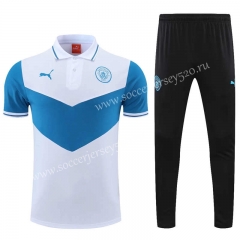 2021-2022 Manchester City White&Blue Thailand Polo Uniform-CS